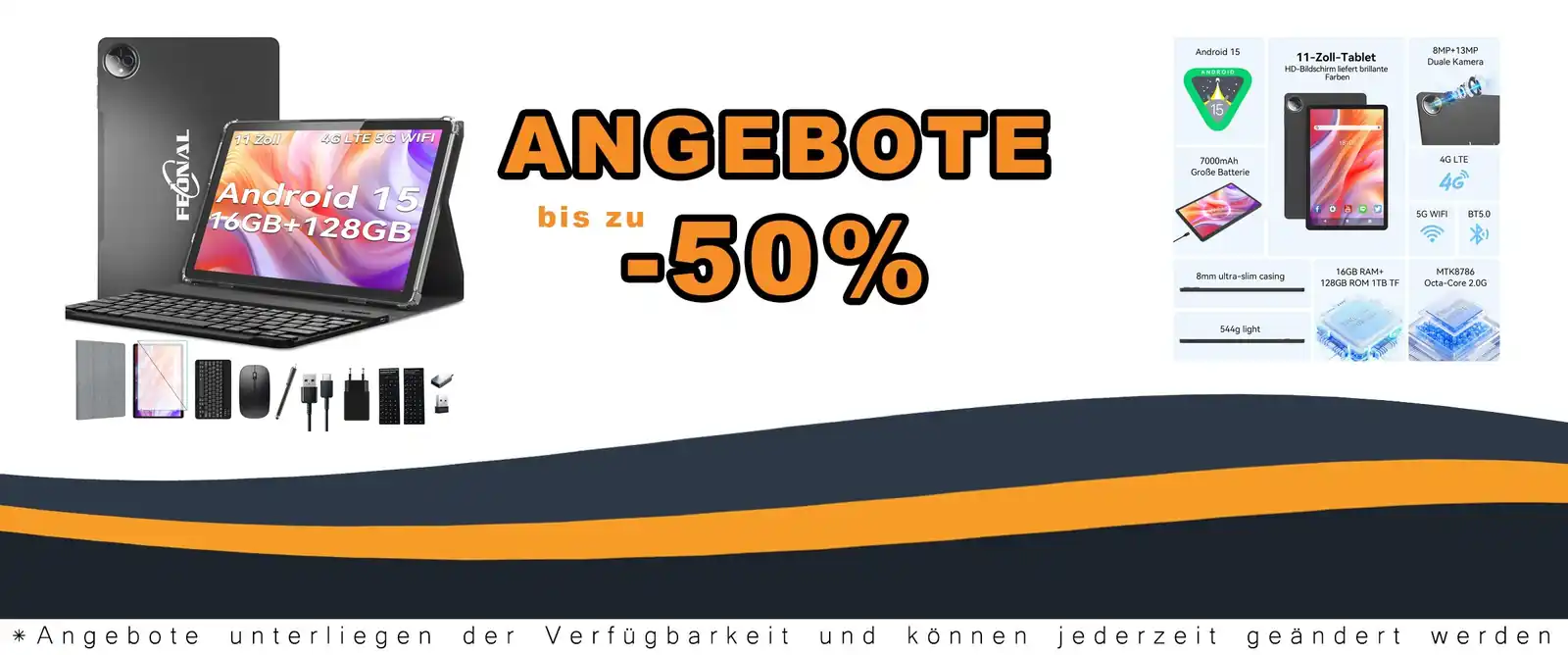 15-Inch-Tablet mit Keyboard, 16GB + 128GB Speicher, 5G/WiFi, 1080p