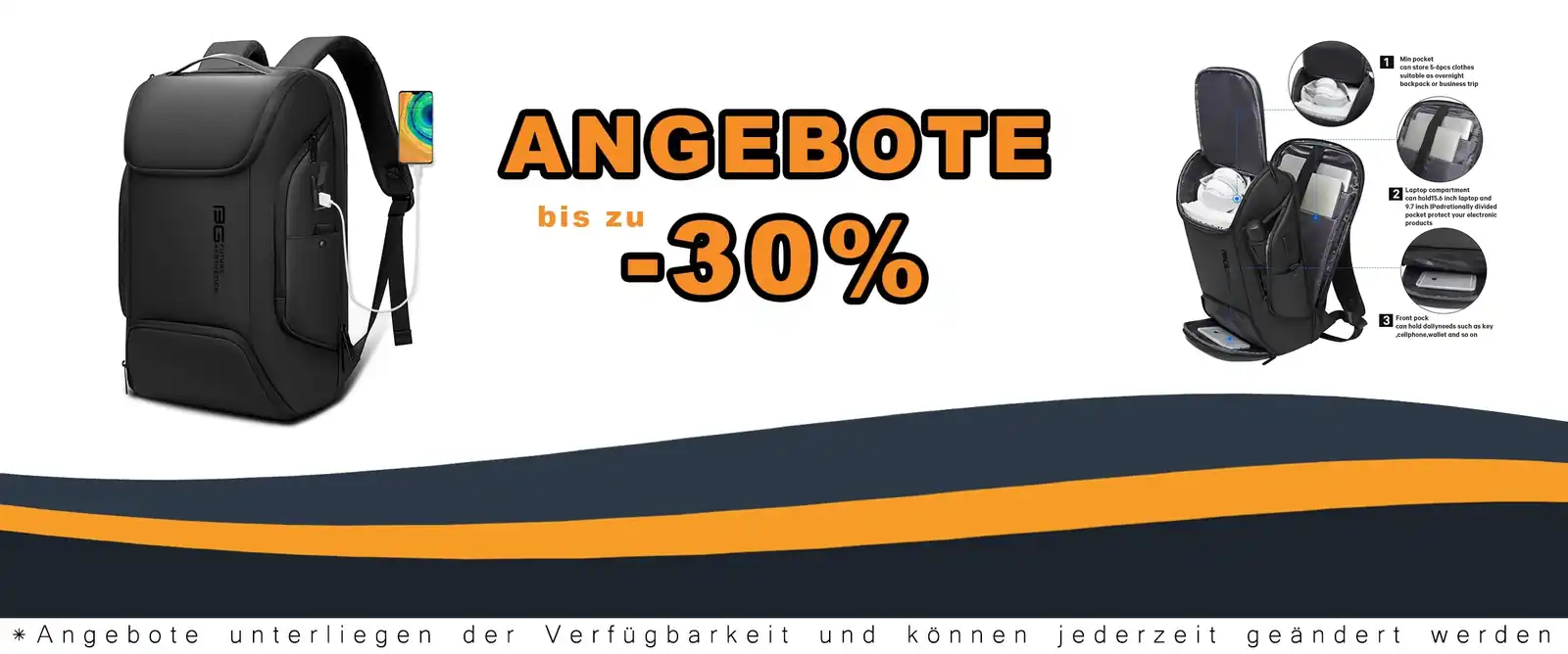 Bange Business Laptop Rucksack wasserdicht mit Ladestation in Grau